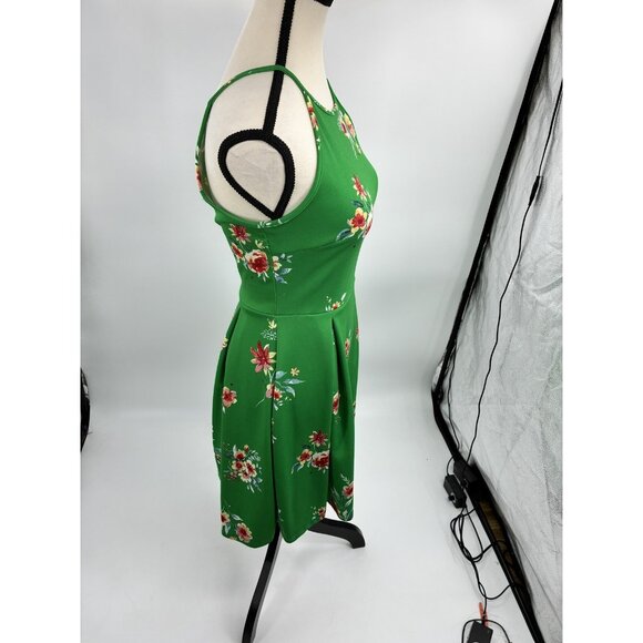 Soprano Womens Dress Size S Green Floral Halter Sleeveless Fit & Flare Sundress - Picture 3 of 7